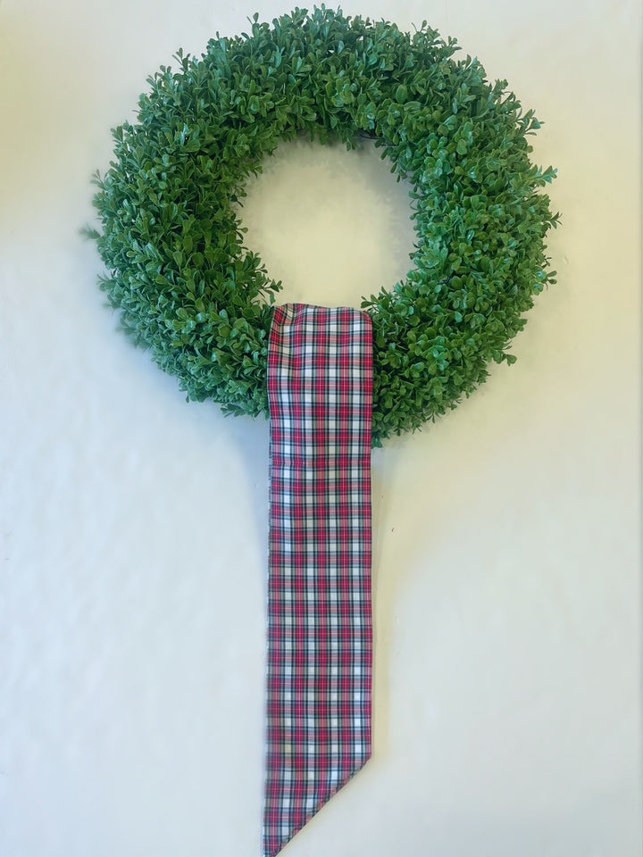 CUSTOM MONOGRAM WHITE PLAID WREATH SASH