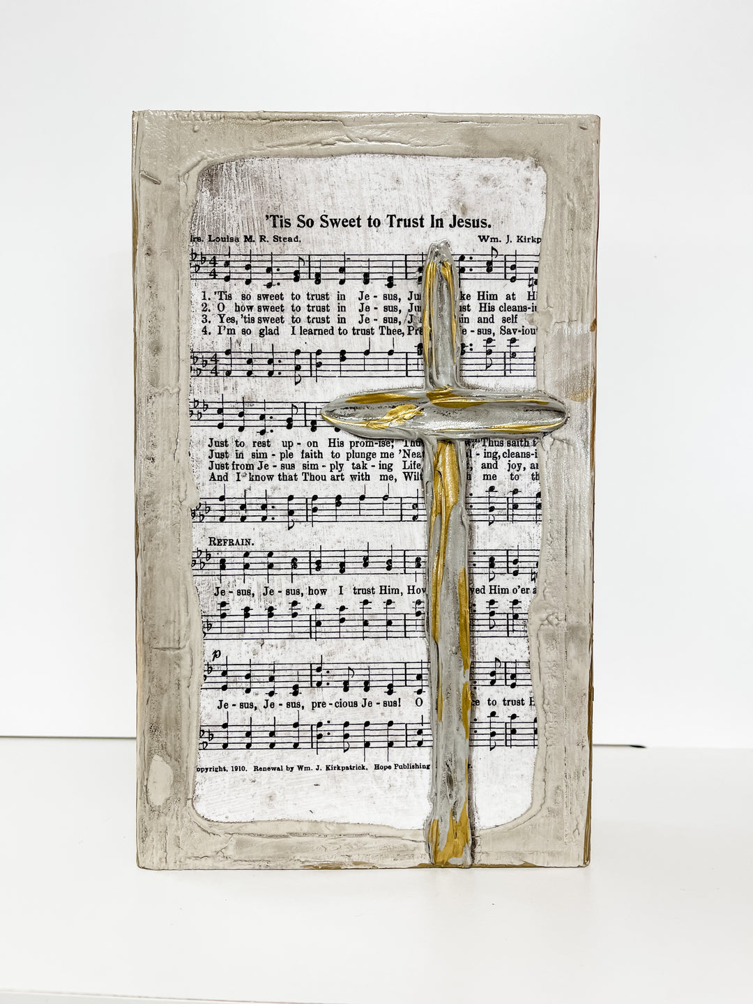 ‘TIS SO SWEET TO TRUST IN JESUS WITH CROSS BLOCK, 6”x9”