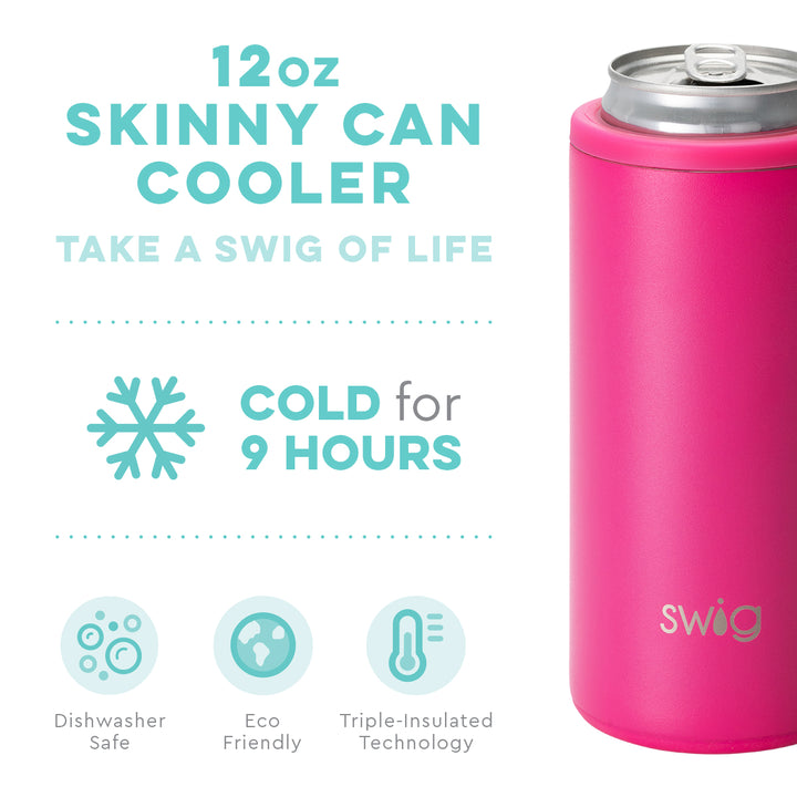 SWIG 12OZ SKINNY CAN COOLER, MATTE HOT PINK