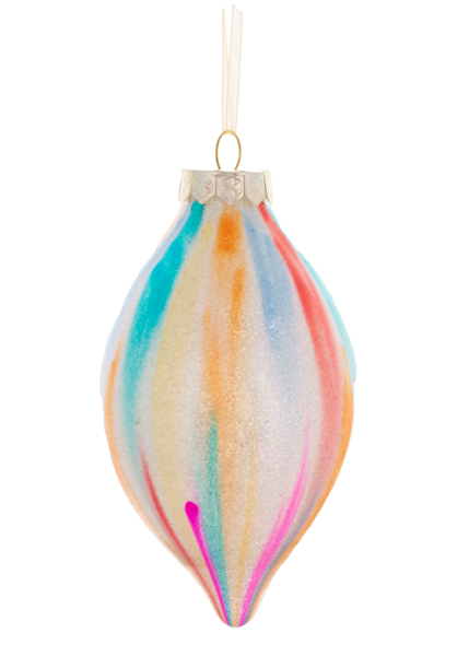 colorful rainbow ornaments, elongated finial shape