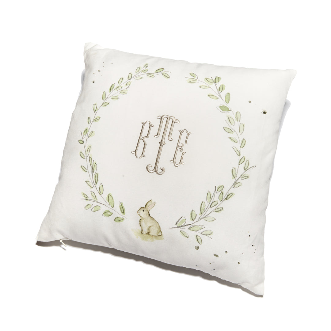 CUSTOM MONOGRAM WREATH WITH BUNNY PILLOW