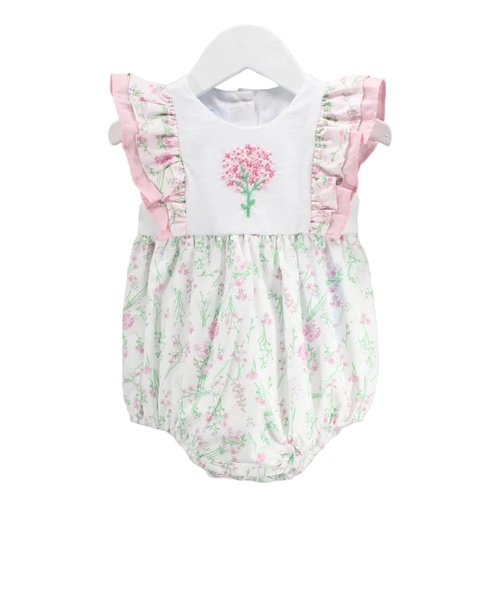 LITTLE GIRL BUBBLE WITH PINK HYDRANGEA EMBROIDERY 