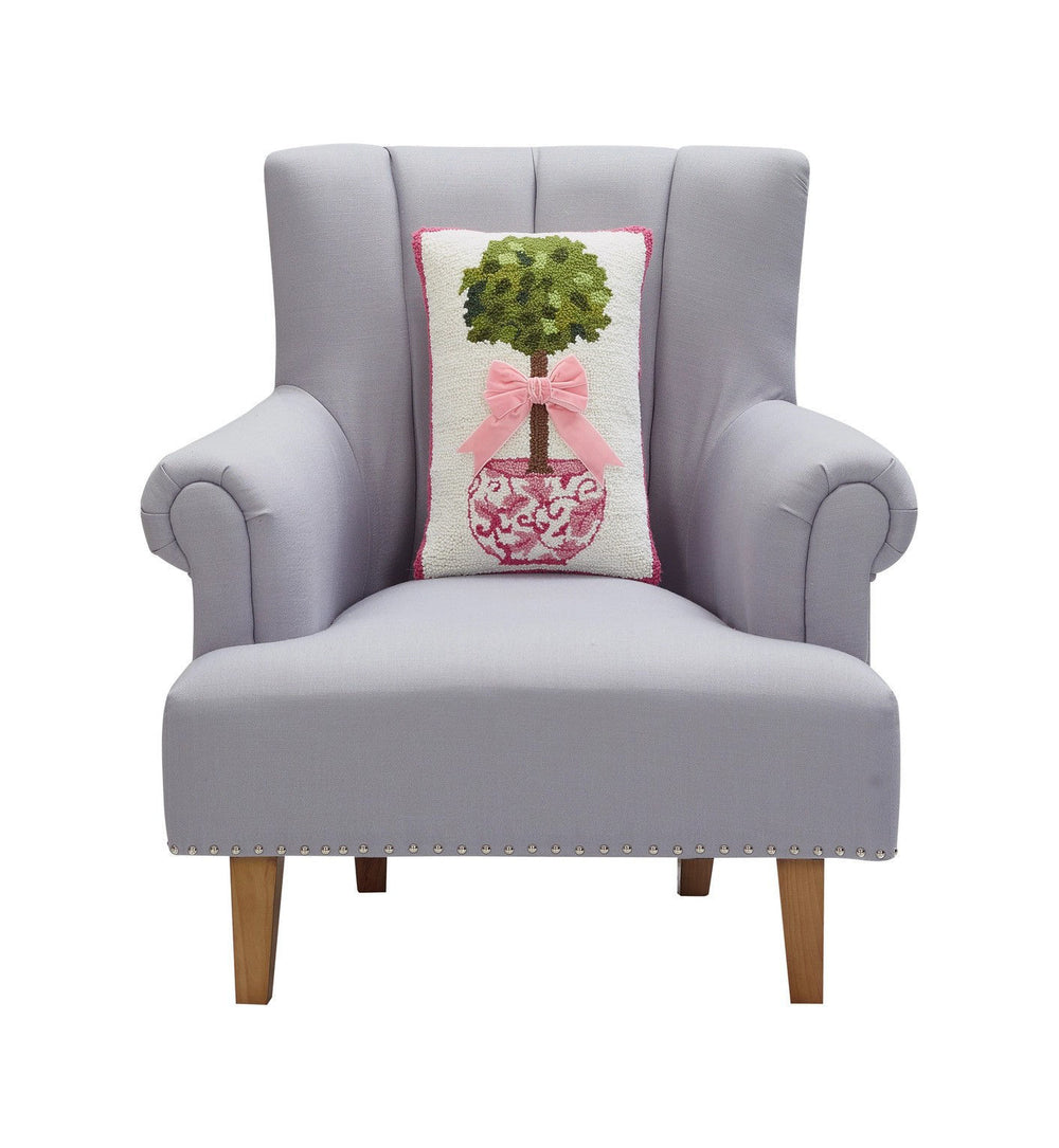 TOPIARY PINK PILLOW ON CHAIR
