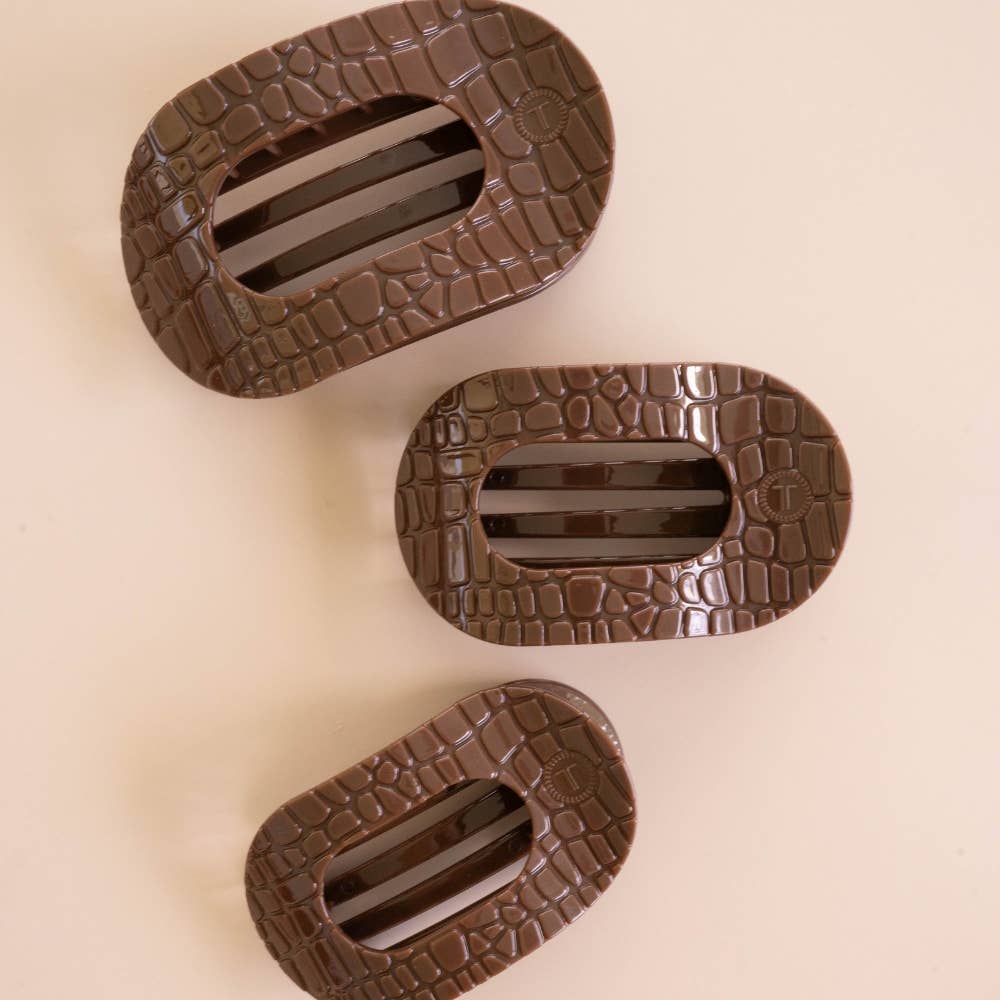 TELETIES FLAT ROUND HAIR CLIP BROWN CROCODILE