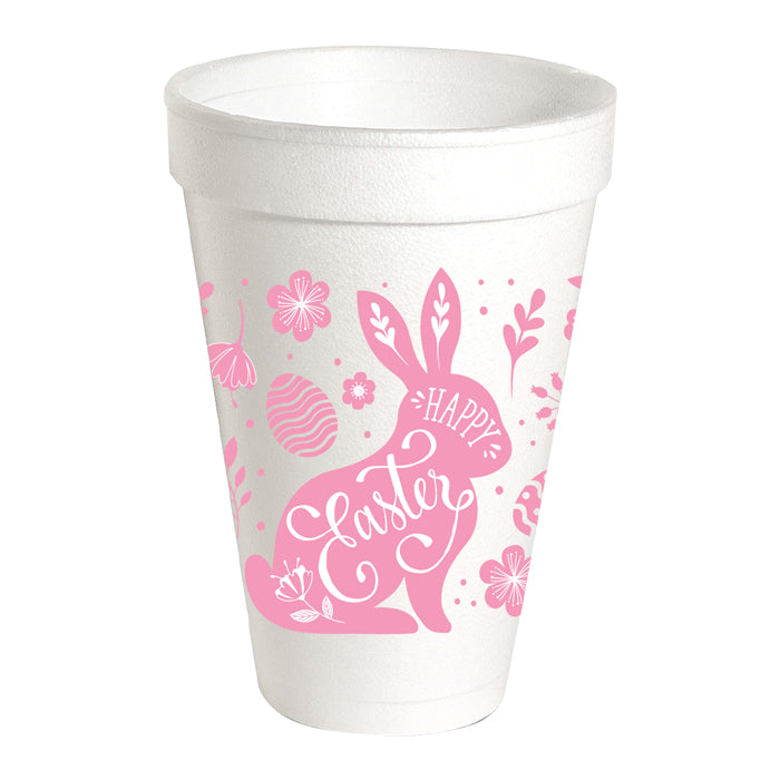 PINK HAPPY EASTER BUNNY STYROFOAM CUP