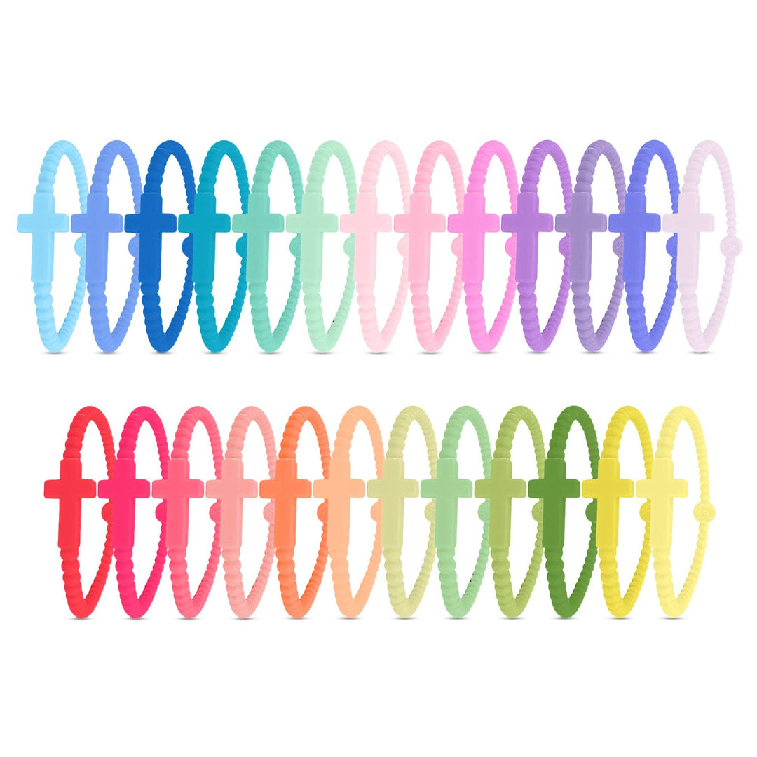 Funfetti silicone cross bracelet color assortment reference; bracelets sold individually