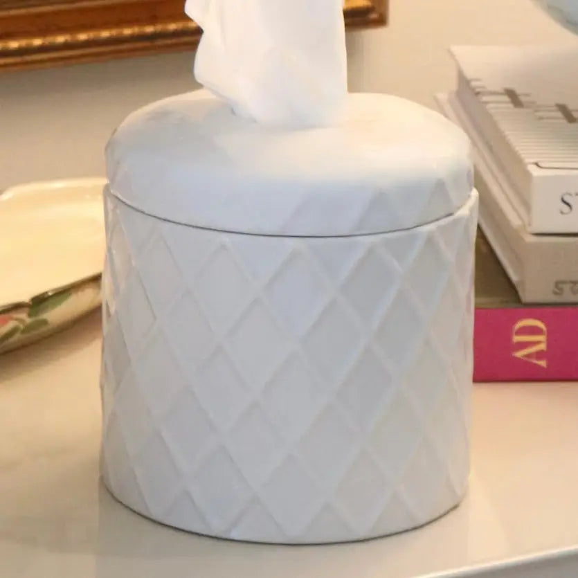 WHITE LATTICE DESIGNED Ceramic re-fillable tissue vessel 