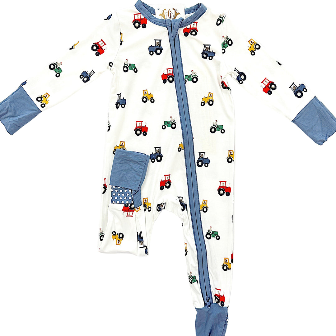 Mini Tractors Bamboo Zipper Romper – Soft Bamboo Baby Boy One-Piece with Tractor Print | Walker Boutique