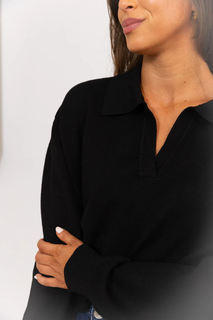 KARLIE: BLACK VNECK COLLAR SWEATER