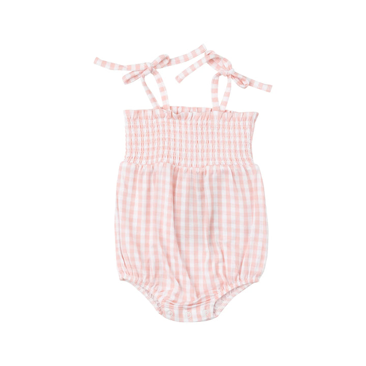 GINGHAM PINK TIE STRAP SMOCKED BUBBLE