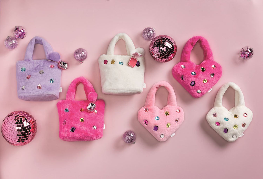 HOT PINK GLITZY PURSES WITH LIP GLOSS KEYCHAIN