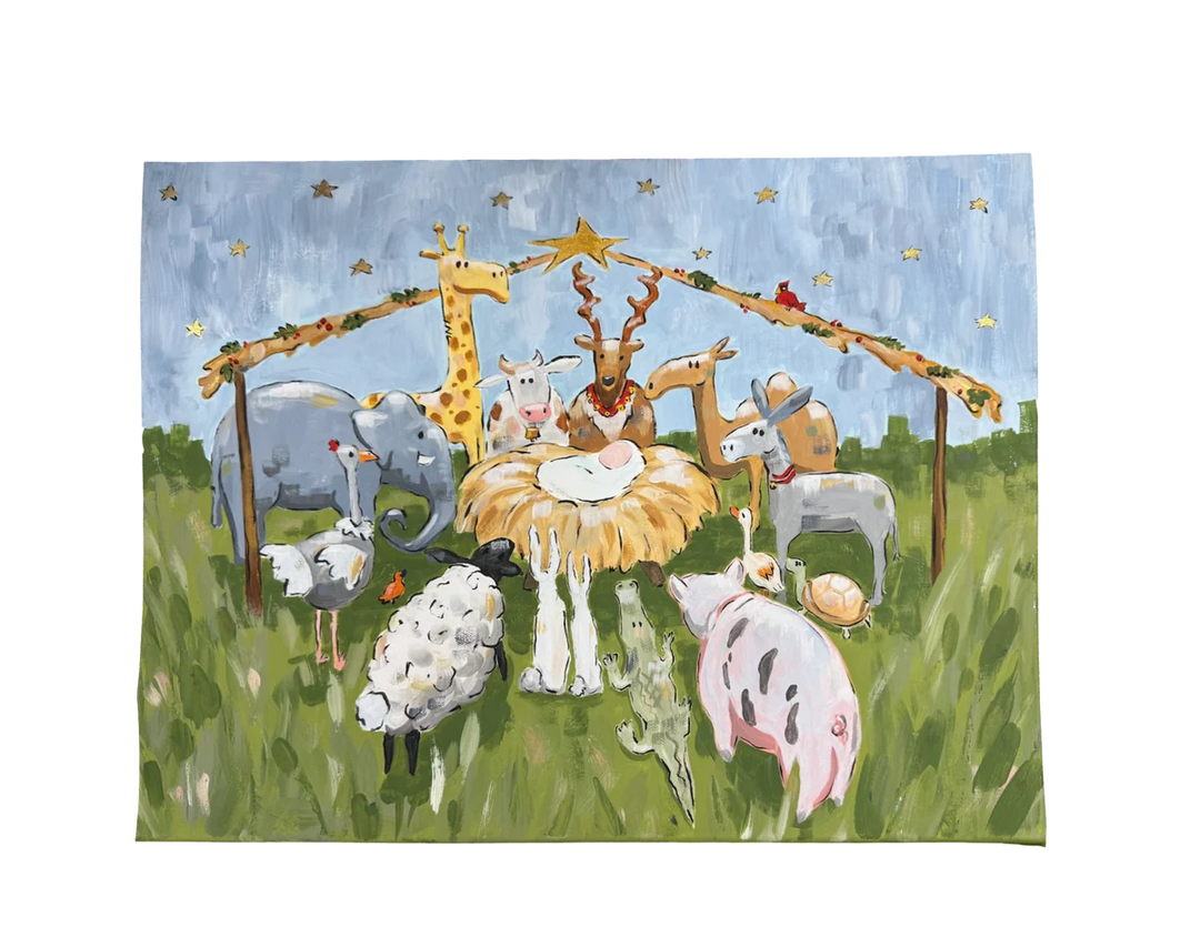 BABY JESUS AND ANIMALS NATIVITY CANVAS