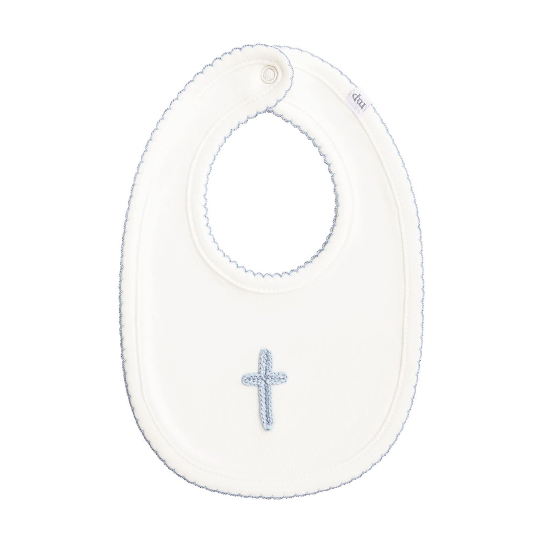 BLUE CROCHET CROSS BIB