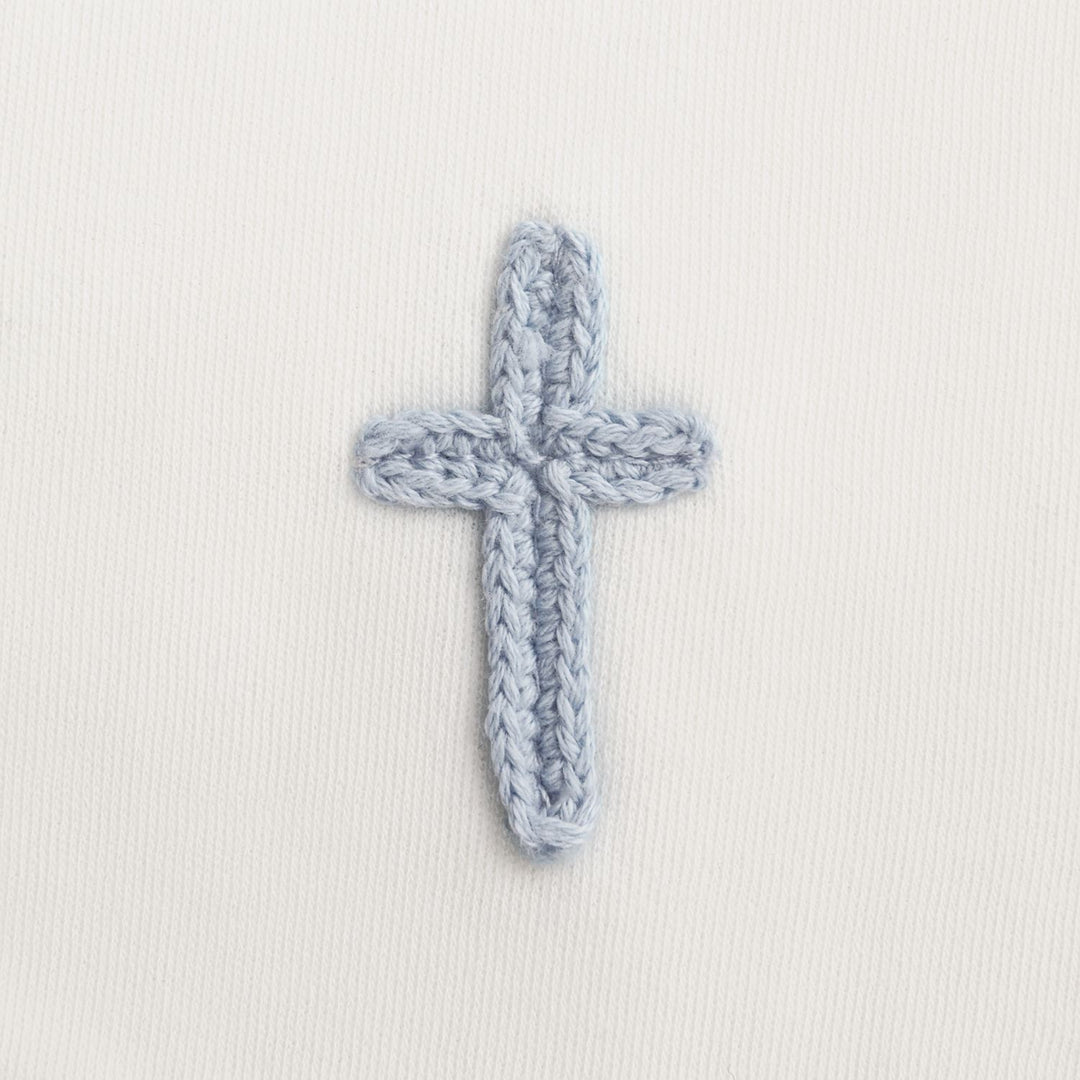 BLUE CROCHET CROSS BIB