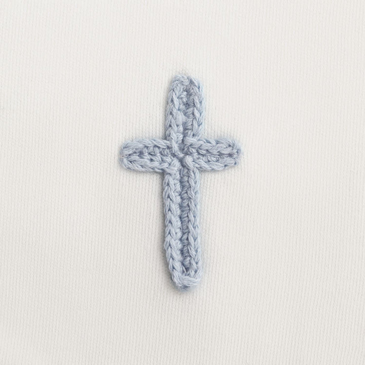 BLUE CROCHET CROSS BIB