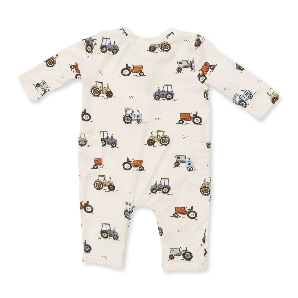 Angel Dear Future Farmer Uni Romper alternate view of the baby romper showing the future farmer uni design and coordinating trim