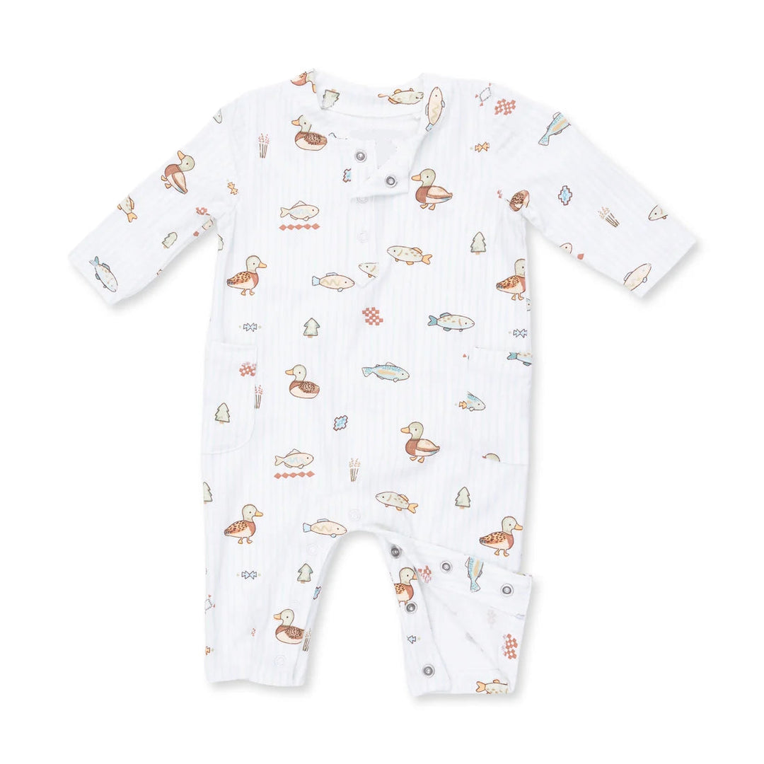 Angel Dear Lake Cuties Uni Romper front view of the baby romper highlighting the silhouette and lake cuties uni design