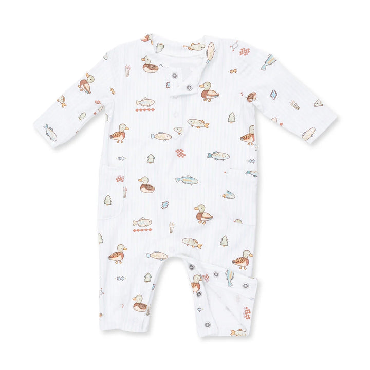 Angel Dear Lake Cuties Uni Romper front view of the baby romper highlighting the silhouette and lake cuties uni design