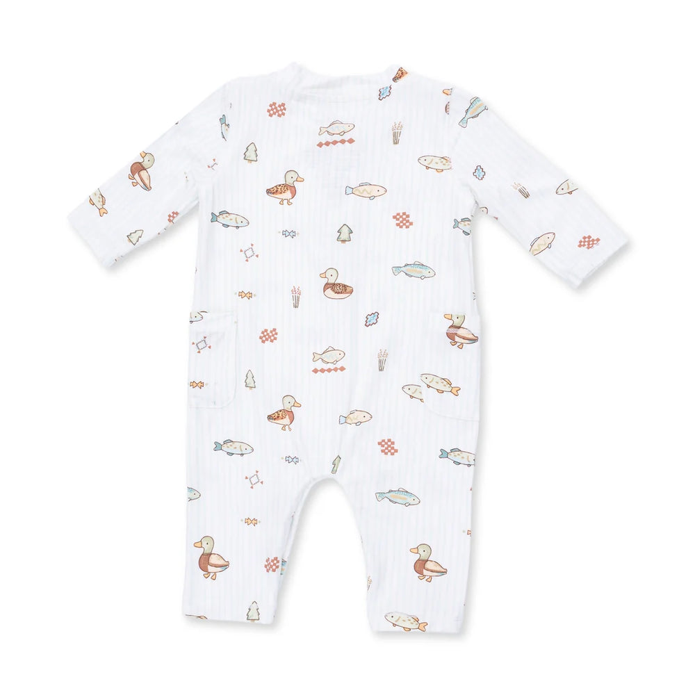 Angel Dear Lake Cuties Uni Romper alternate view of the baby romper showing the lake cuties uni design and coordinating trim