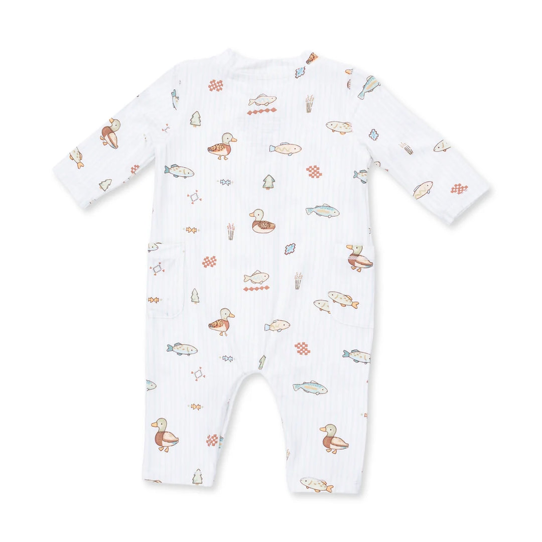 Angel Dear Lake Cuties Uni Romper alternate view of the baby romper showing the lake cuties uni design and coordinating trim