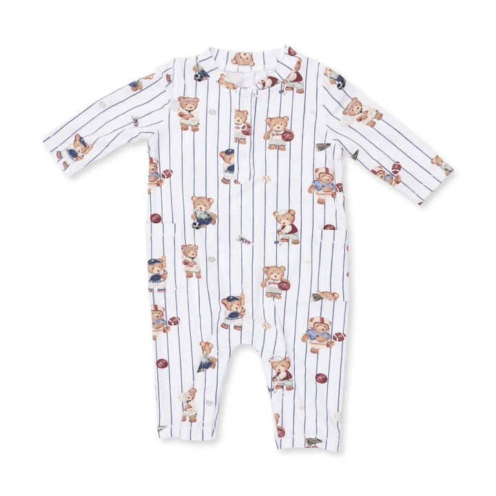 Angel Dear Mixed Sports Bears Uni Romper front view of the baby romper highlighting the silhouette and mixed sports bears uni design