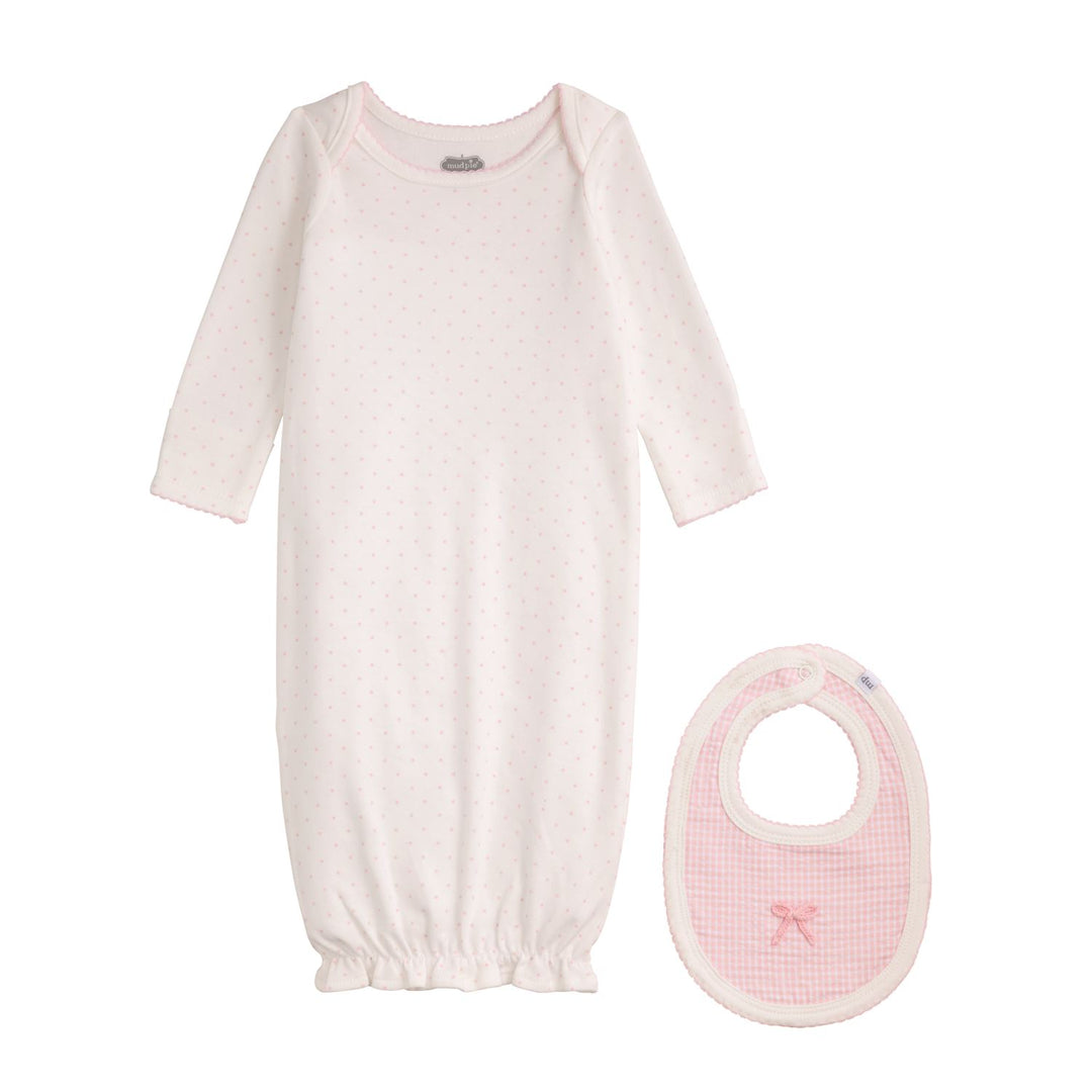 SWEET DOT GOWN & CROCHET BOW BIB SET