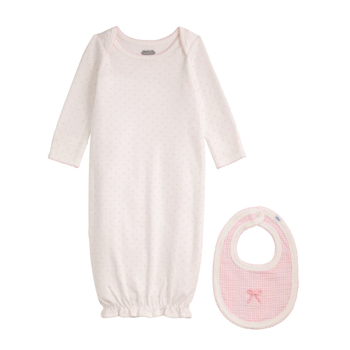 SWEET DOT GOWN & CROCHET BOW BIB SET