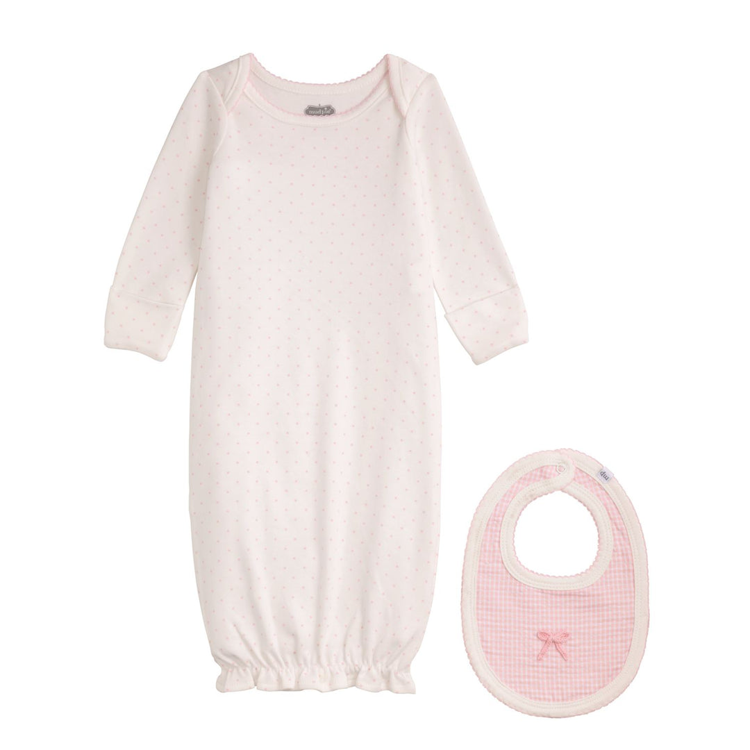 SWEET DOT GOWN & CROCHET BOW BIB SET