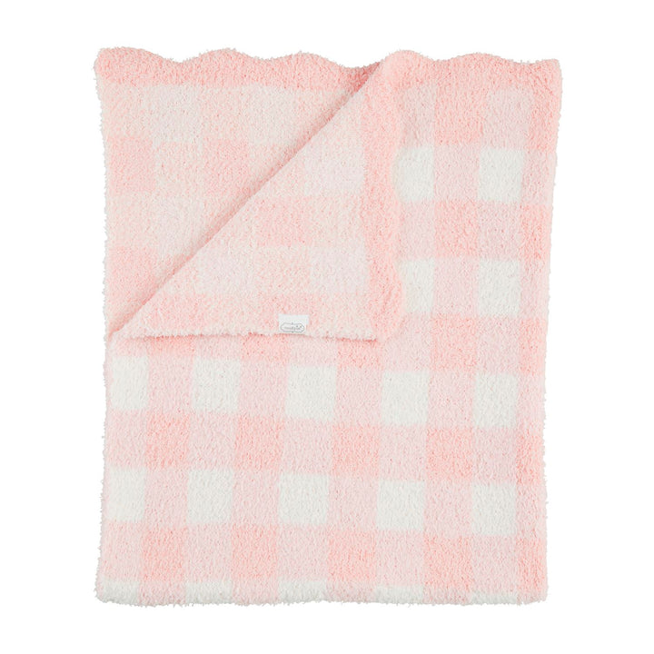 PINK GINGHAM SCALLOP EDGE CHENILLE BLANKET