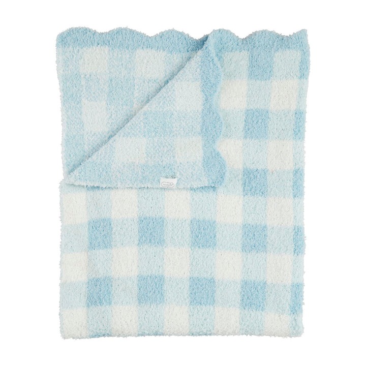 BLUE GINGHAM SCALLOP EDGE CHENILLE BLANKET