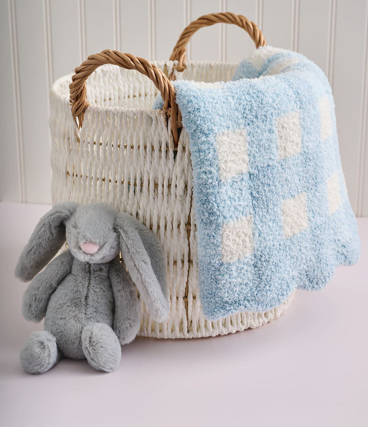 BLUE GINGHAM SCALLOP EDGE CHENILLE BLANKET