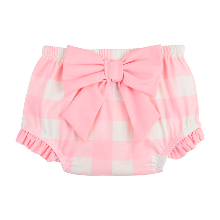 SMOCKED PINK CHECK TWO PIECE BATHING SUIT