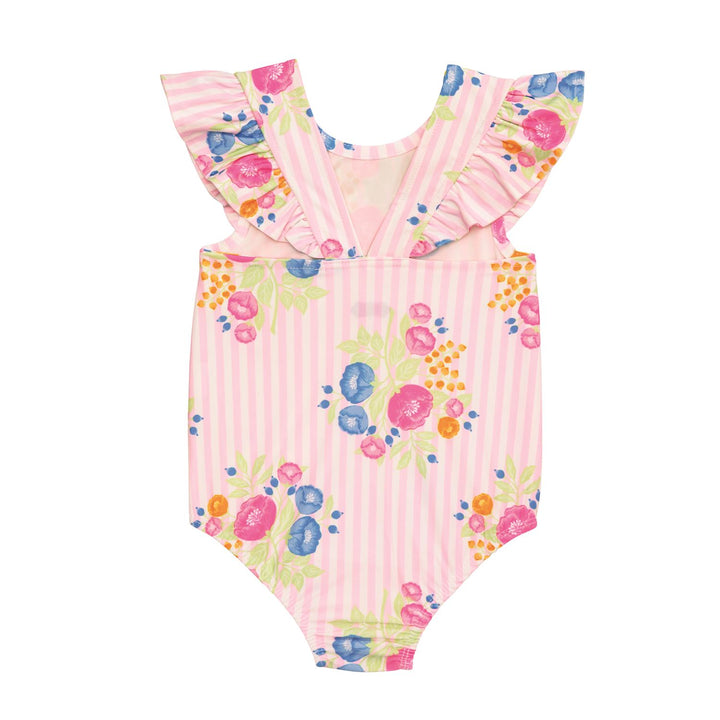 FLORAL PINK STRIPE ONE-PIECE SWIMSUIT