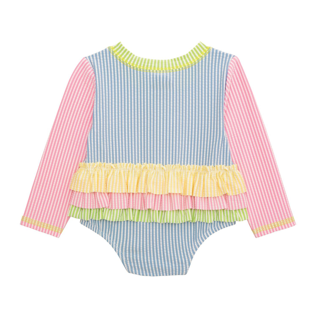 PASTEL RUFFLE SEERSUCKER ONE-PIECE RASH GUARD