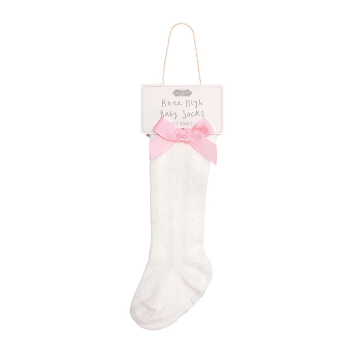 WHITE TALL PINK BOW SOCKS