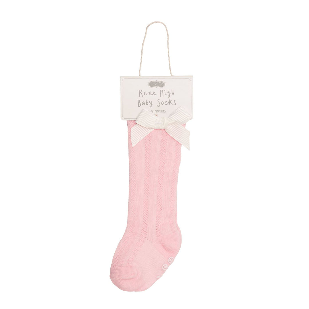 PINK TALL WHITE BOW SOCKS