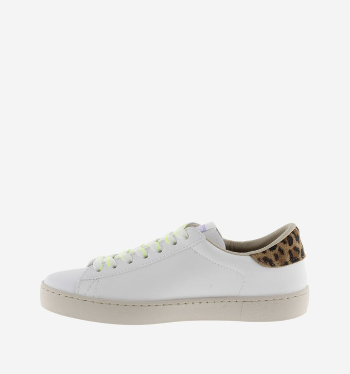 VICTORIA: PLATINO GLITTER & LEAPARD LEATHER SNEAKERS