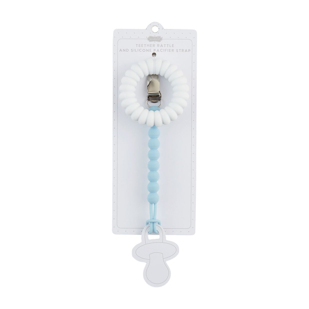 BLUE & WHITE PACY STRAP & RATTLE TEETHER SET