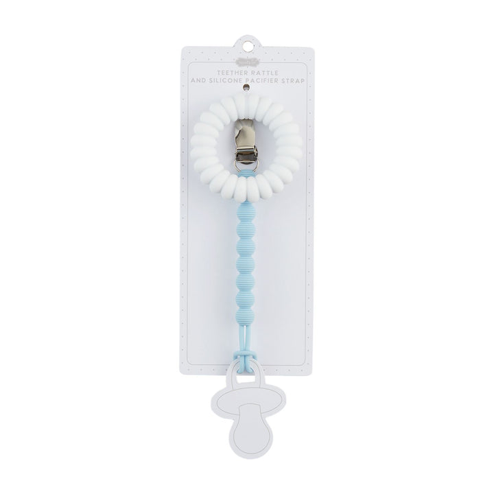 BLUE & WHITE PACY STRAP & RATTLE TEETHER SET