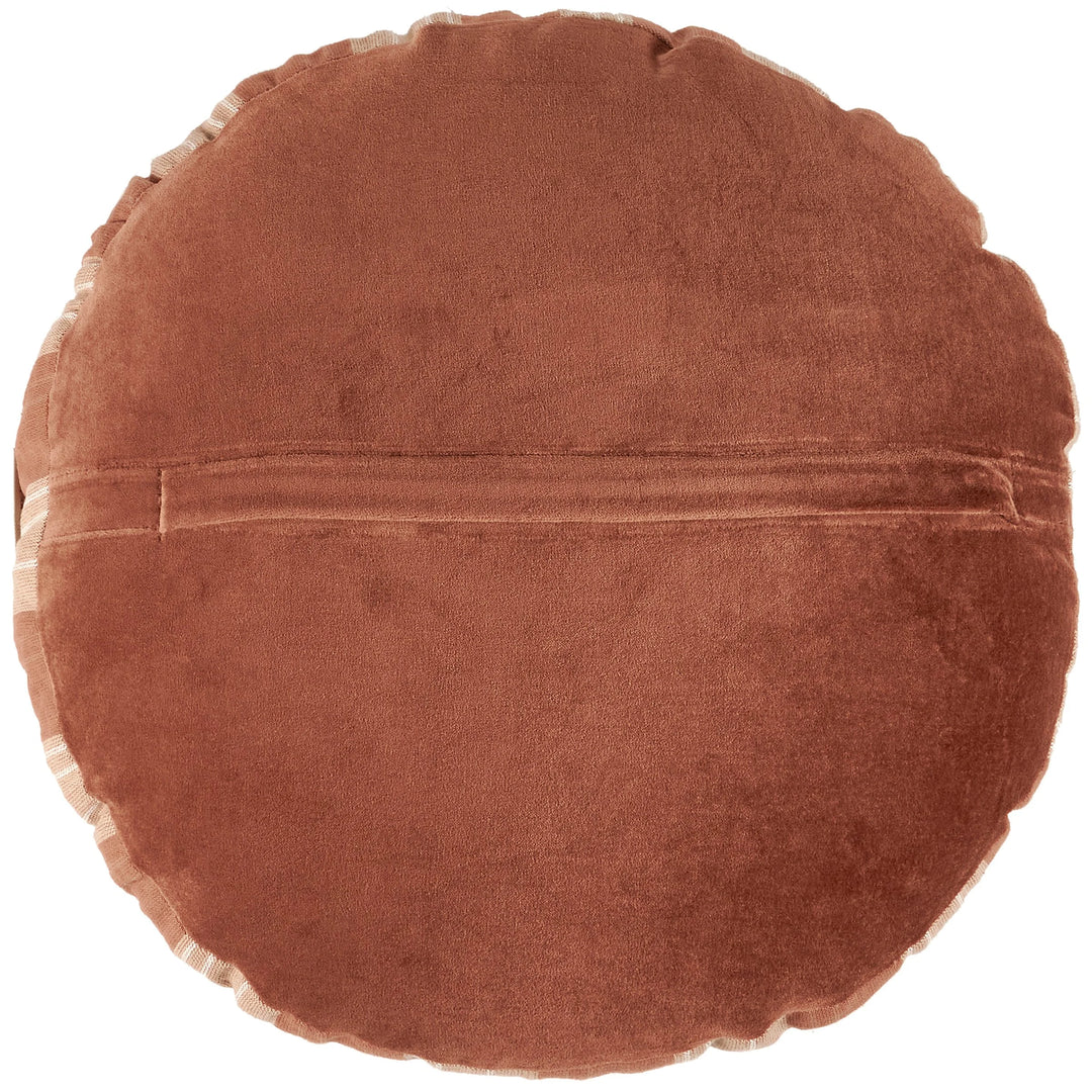 Round brown cushion with a visible seam on a white background
