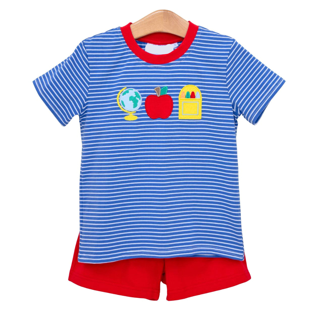 SCHOOL TRIO APPLIQUE BOYS SHORT SET
