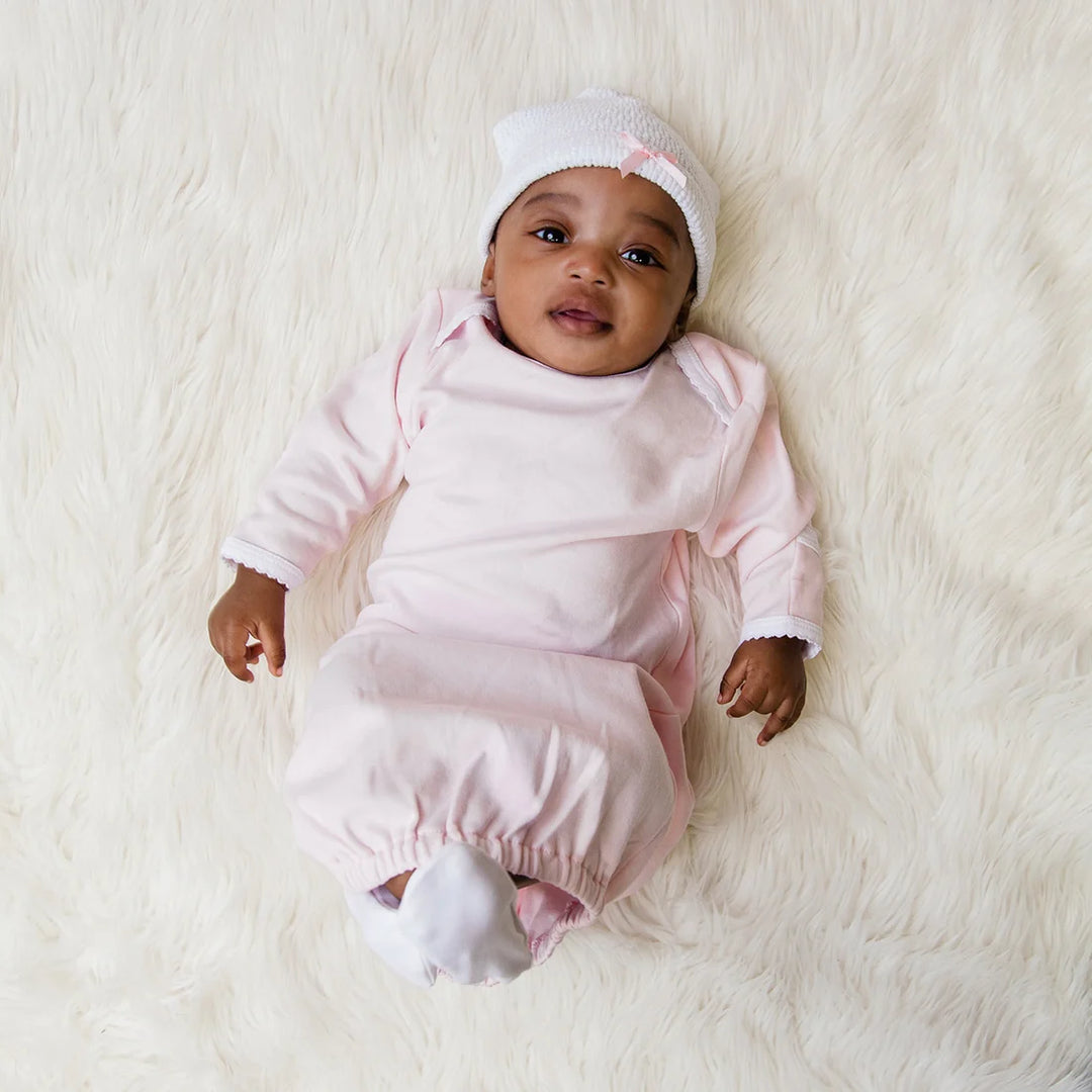 PATY KNIT WHITE WITH PINK TRIM SAYLOR BEANIE WITH BOW