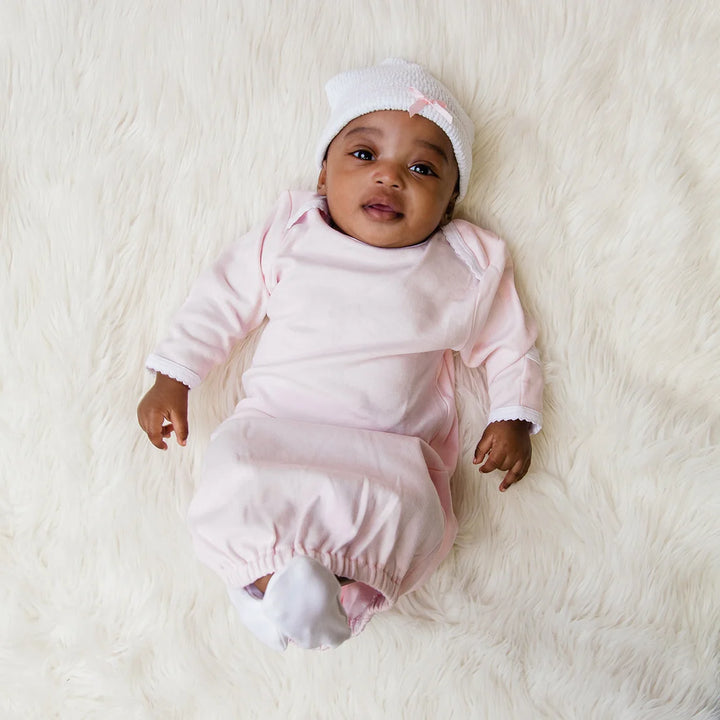PATY KNIT WHITE WITH PINK TRIM SAYLOR BEANIE WITH BOW
