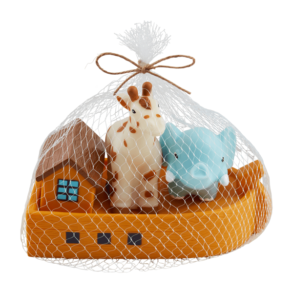NOAHS ARK BATH TOY SET WITH GIRAFFE AND ELEPHANT TOYS AND TOY ARK WRAPPED IN CLEAR BAG