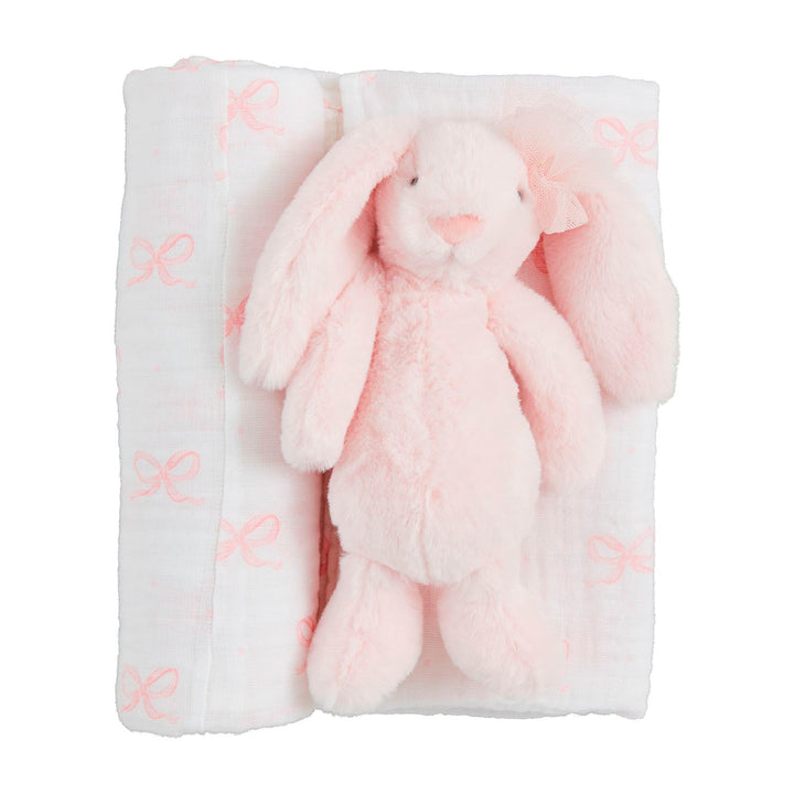 BOW SWADDLE & BUNNY RATTLE SET