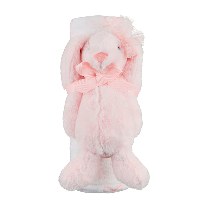 BOW SWADDLE & BUNNY RATTLE SET