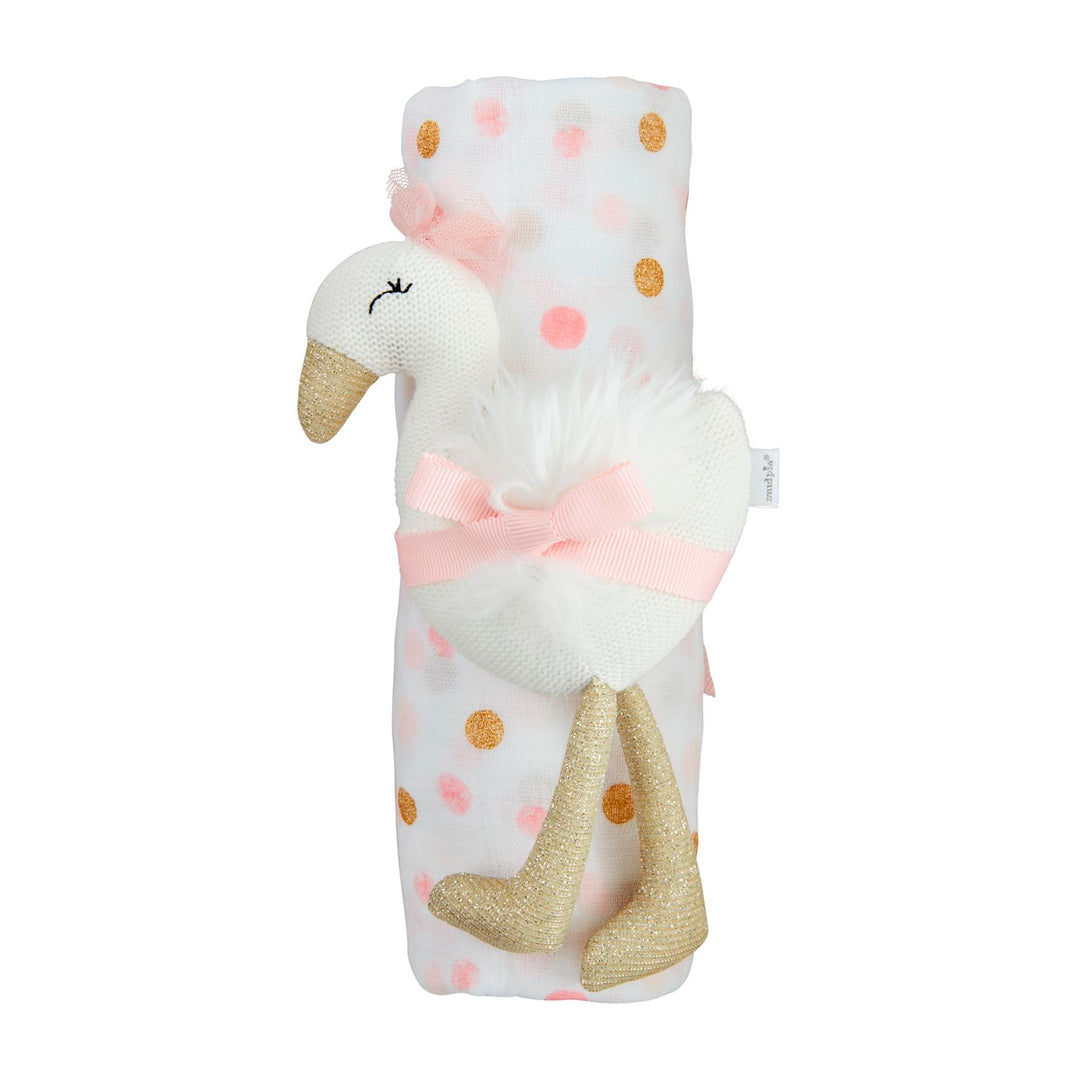 PINK & GOLD DOT SWADDLE & RATTLE SET