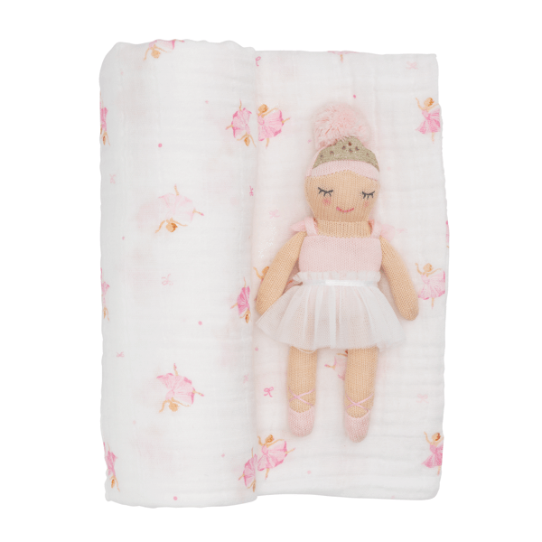 PINK BALLERINA SWADDLE & RATTLE SET