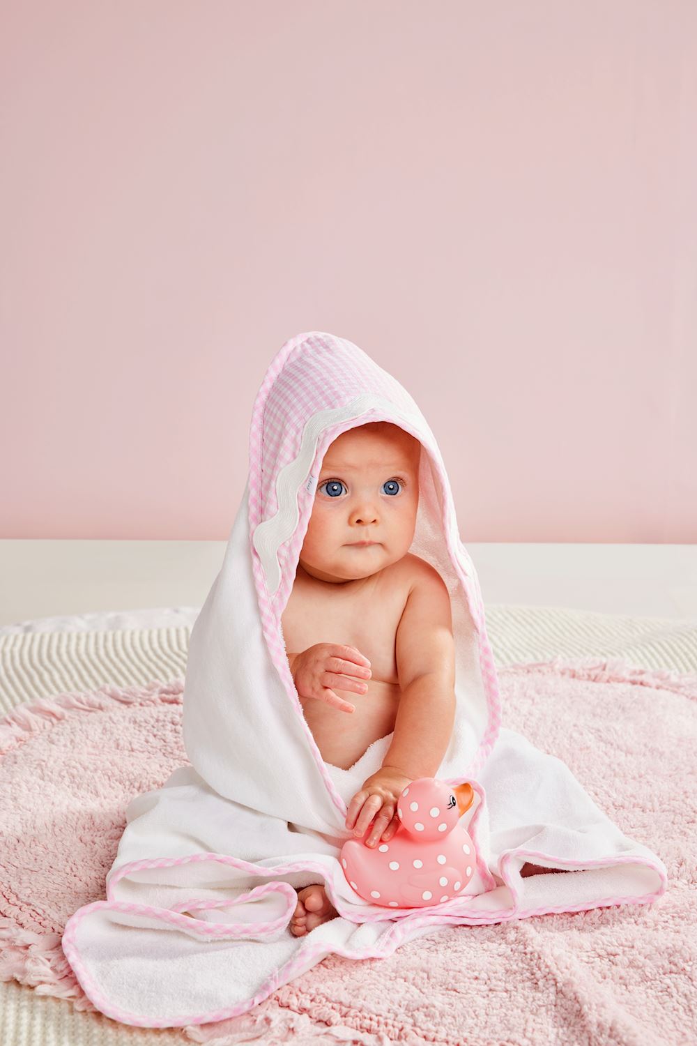 baby with bath towel on 