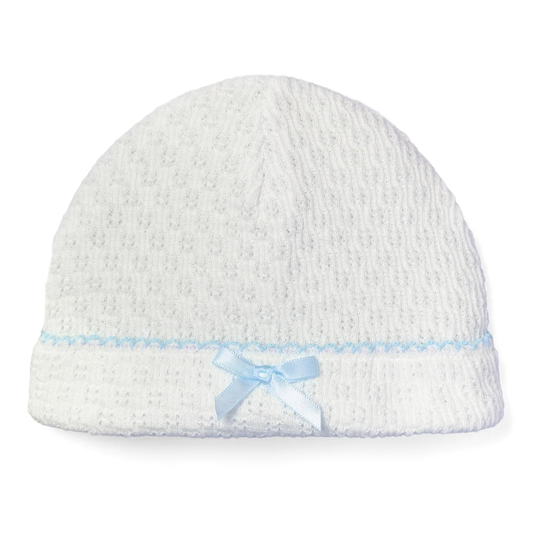 PATY KNIT WHITE WITH BLUE TRIM SAYLOR BEANIE WITH BOW